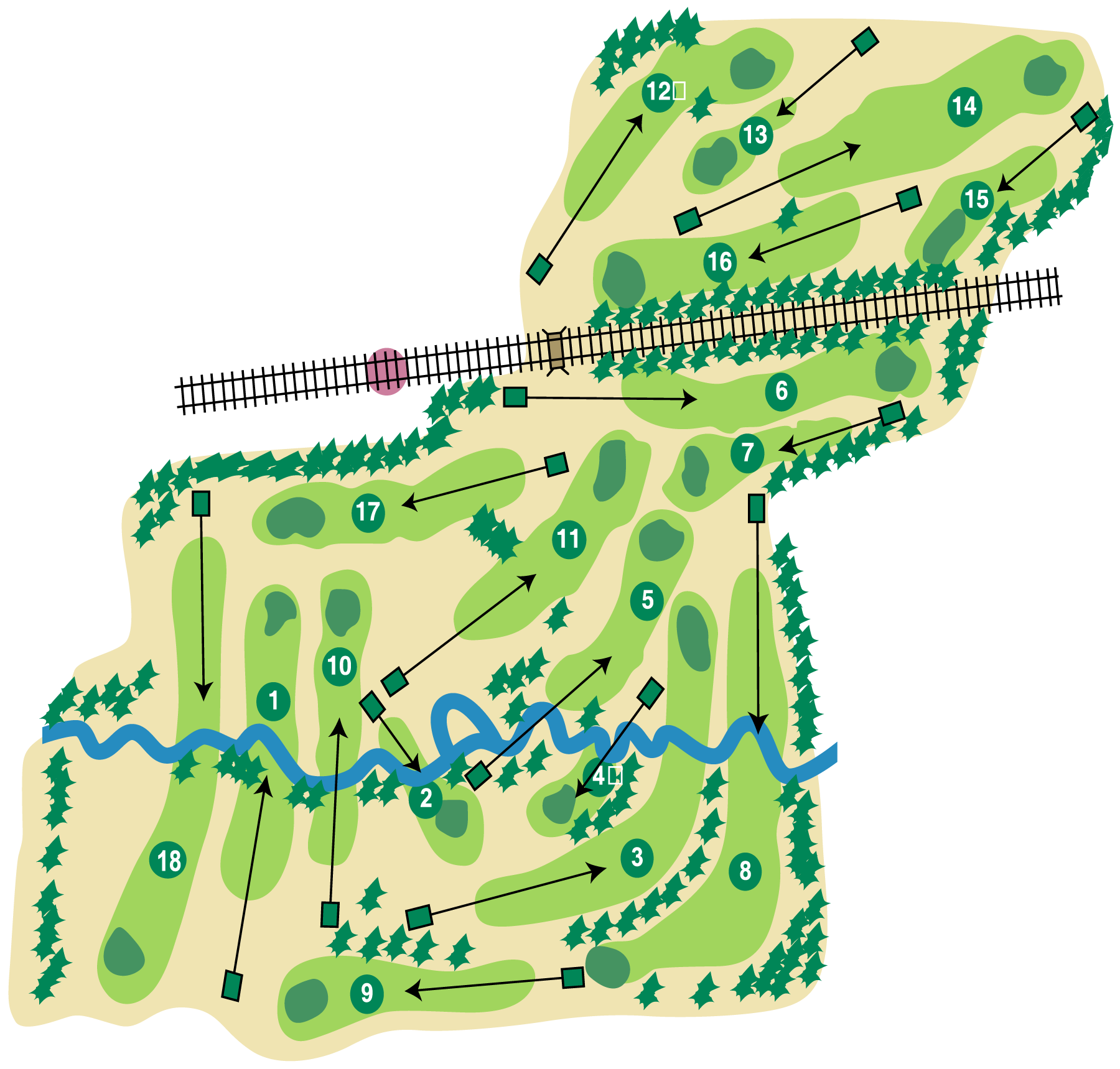 Illustrated course map for The Notleys Golf Club