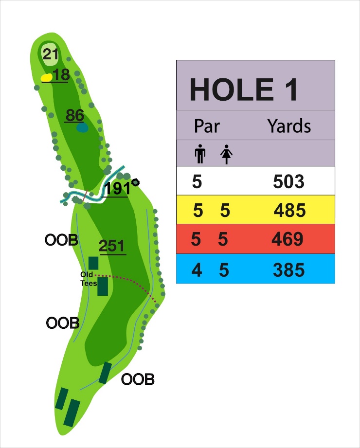 Hole 1 diagram at The Notleys Golf Club